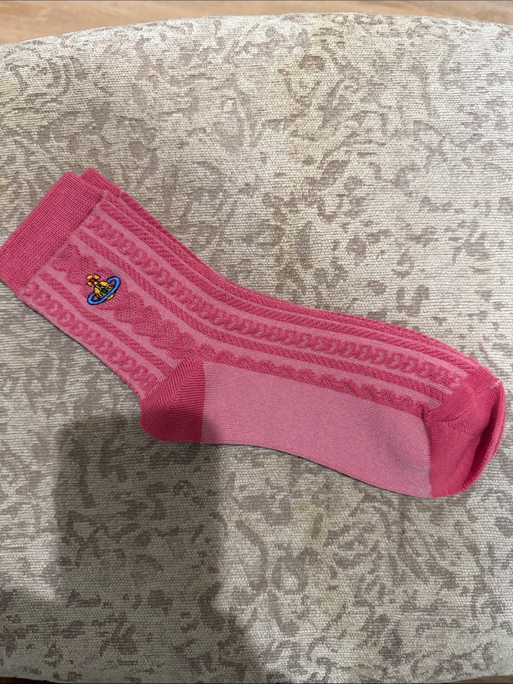 Vivienne Westwood Pink Cable-Knit Crew Sock with Orb Logo NWOT